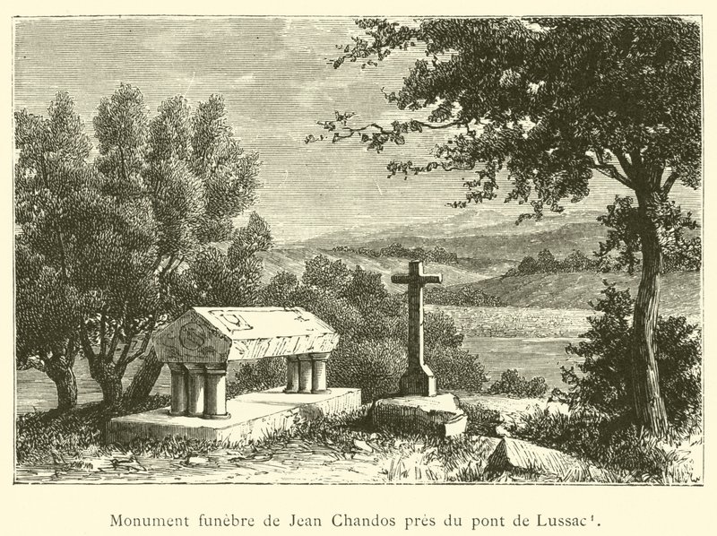 Jean Chandos begravningsmonument nära Lussac-bron (gravyr) av French School