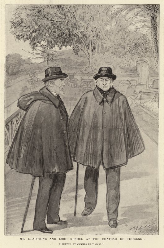 Mr Gladstone och Lord Rendel på Chateau de Thorenc (litho) av French School