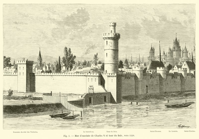Omgivande mur av Karl V och Bois torn, omkring 1450 av French School