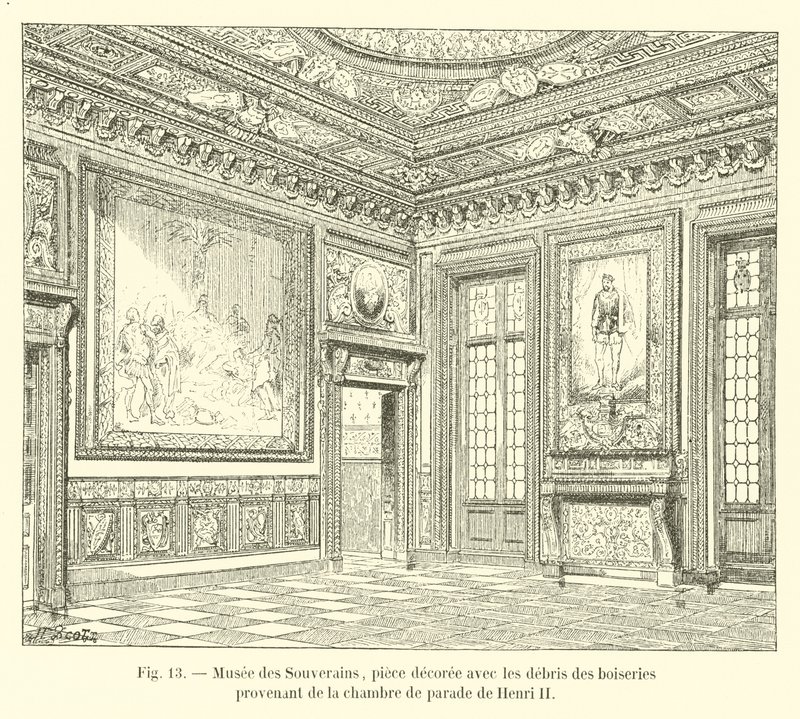Museum of the Sovereigns, rum dekorerat med skräp från träslöjd från Henri II:s statsrum av French School