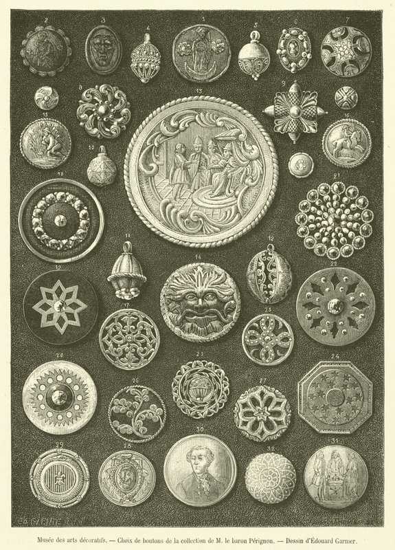 Museum of Decorative Arts, val av knappar (gravyr) av French School