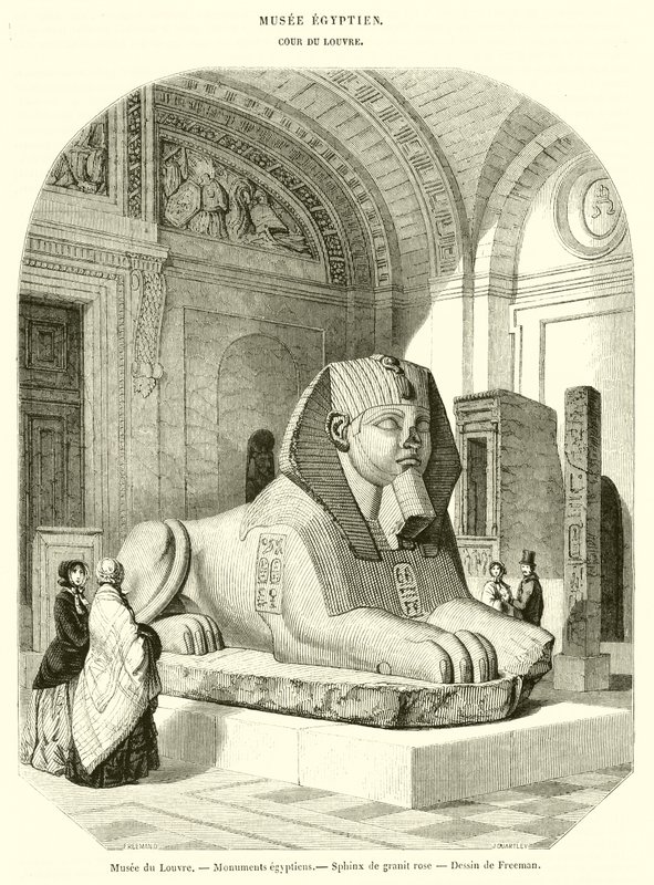 Louvren, egyptiska monument, rosa granitsfinx (gravyr) av French School