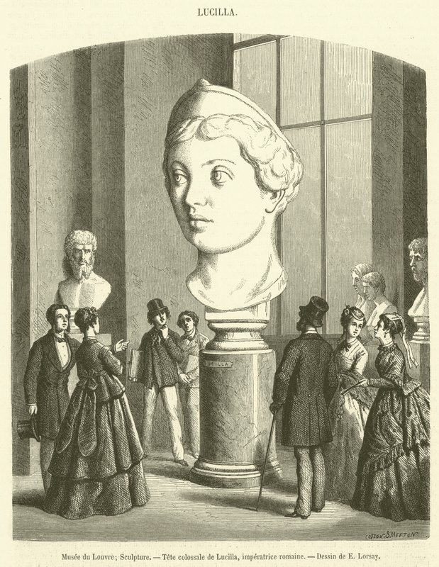 Louvren, skulptur, kolossal chef för Lucilla, romersk kejsarinna (gravyr) av French School