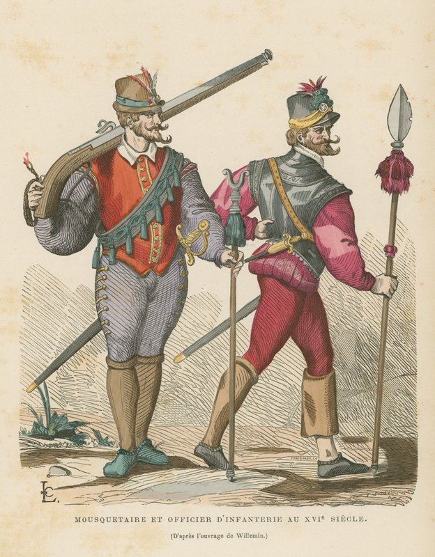 Musketör och infanteriofficer, 1500-talet av French School