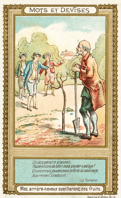 Mina barnbarnsbarn kommer att skörda dessa frukter (chromolitho) av French School