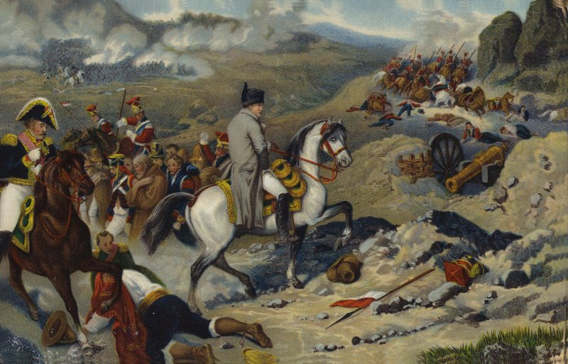 Napoleon I på Wagram (färgad litografi) av French School