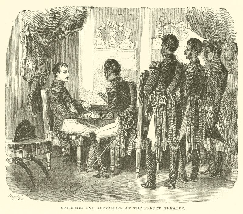 Napoleon och Alexander på Erfurt-teatern (gravyr) av French School