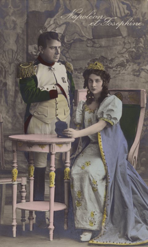 Napoleon och Josephine (färglitografi) av French School