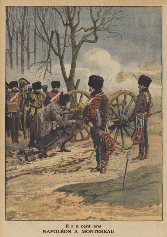 Napoleon i slaget vid Montereau (färg litho) av French School