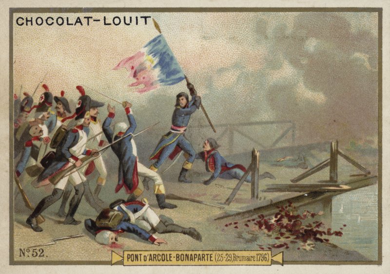Napoleon vid slaget vid bron över Arcole, Italien, franska revolutionskrigen, 15-17 november 1796 av French School
