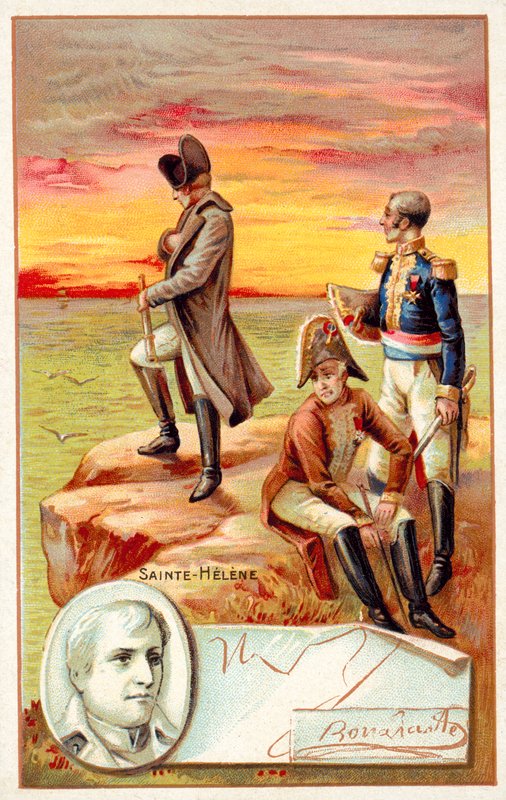Napoleon i exil på St Helena (chromolitho) av French School