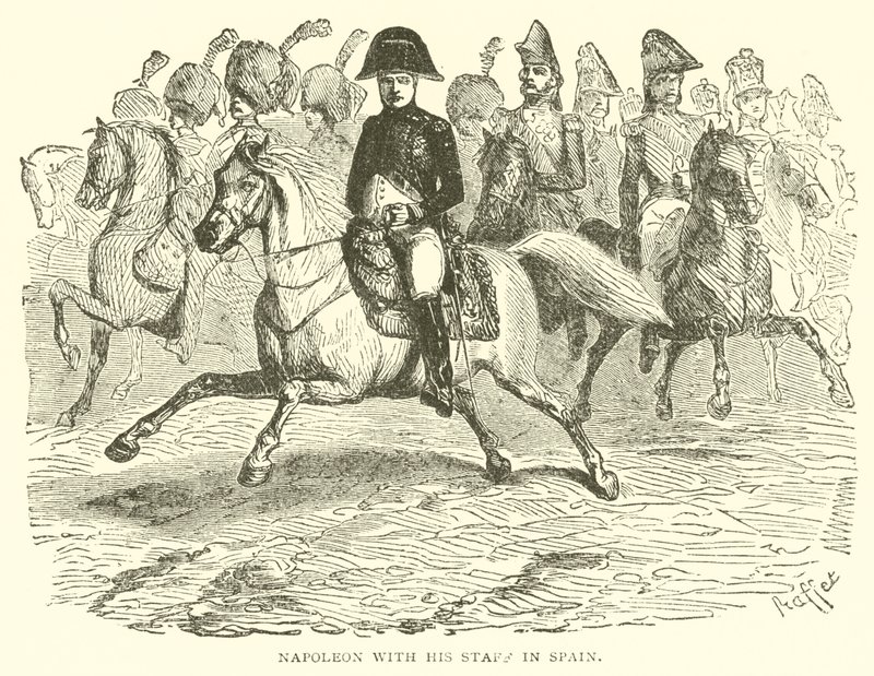 Napoleon med sin stab i Spanien (gravyr) av French School