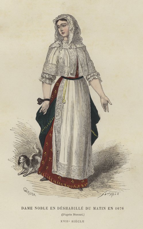 Adelskvinna i morgonklänning, 1676 av French School