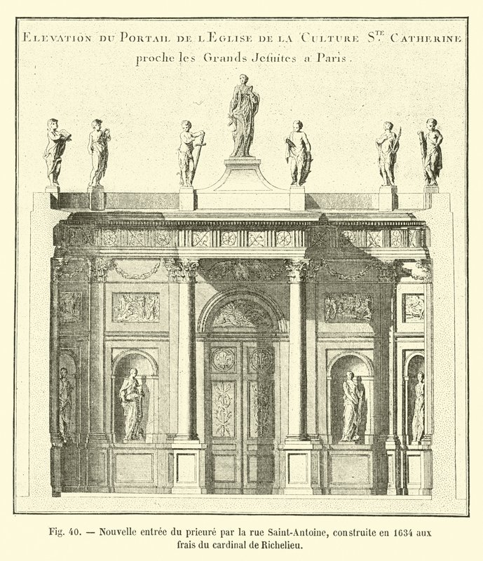 Ny ingång till priorinnan vid rue Saint-Antoine, byggd 1634 på bekostnad av kardinal de Richelieu av French School