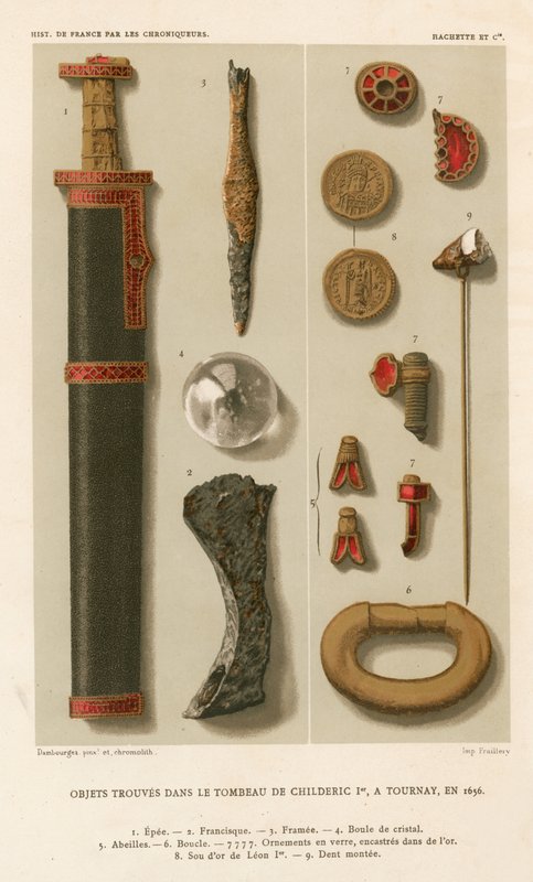 Föremål hittades i Childeric I:s grav i Tournay (se även 161328, 172230 och 694817) av French School