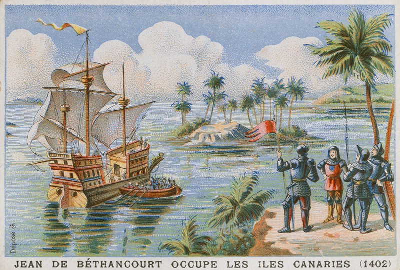 Ockupation av Kanarieöarna av Jean de Bethencourt, 1402 av French School