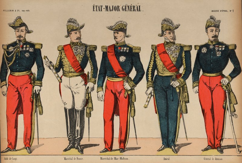 Officerare för den franska generalstaben (färgad gravyr) av French School
