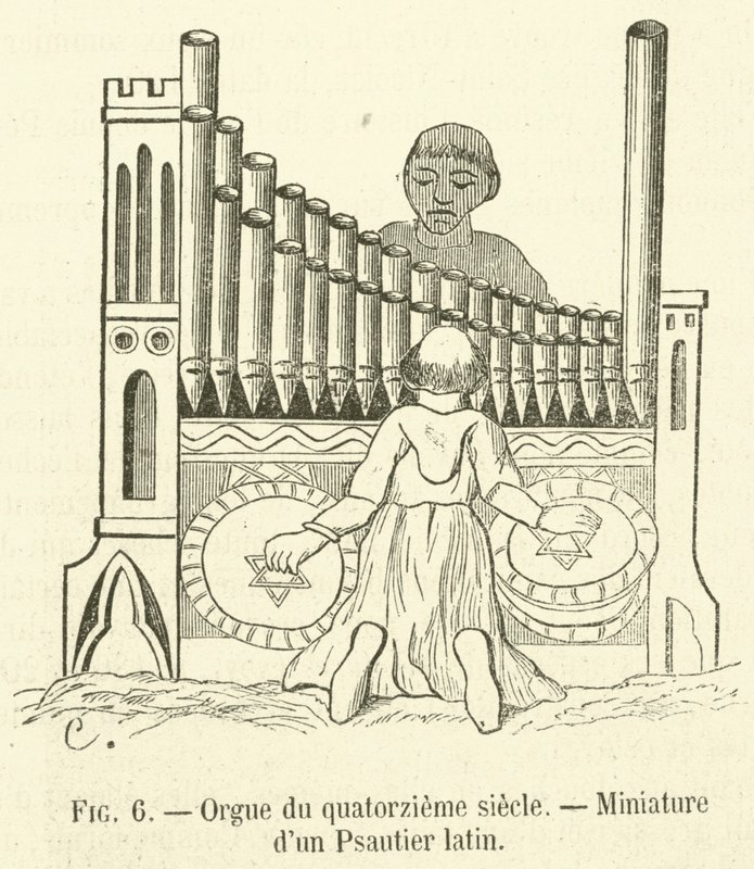 Orgel från 1300-talet, Miniatyr av en latinsk psalter (gravyr) av French School