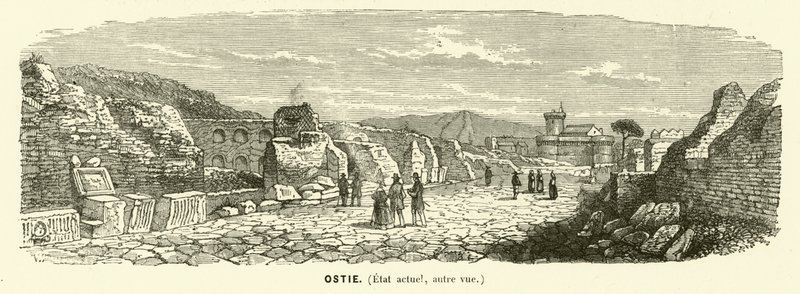 Ostia, hamnstad i antikens Rom, Italien (gravyr) av French School