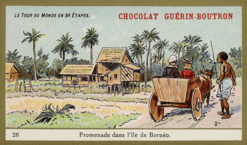 Oxkärrtur på ön Borneo (chromolitho) av French School