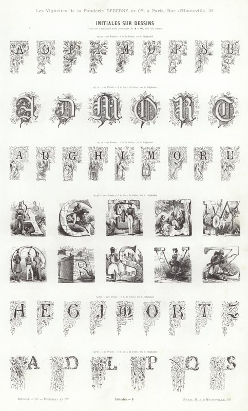 Sida från typografiska vinjetter (gravyr) av French School