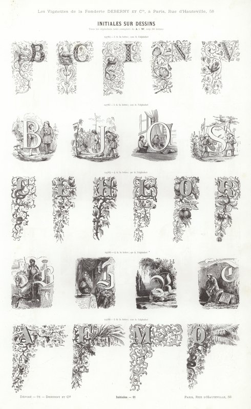 Sida från typografiska vinjetter (gravyr) av French School