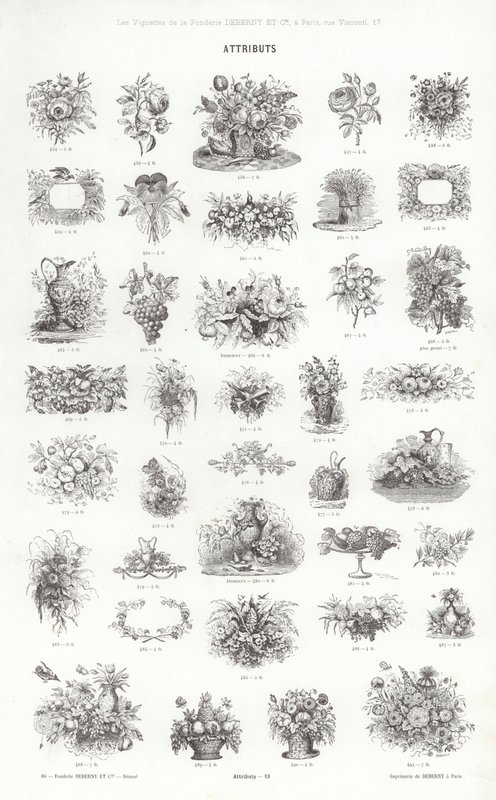 Sida från typografiska vinjetter (gravyr) av French School