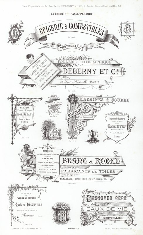 Sida från typografiska vinjetter (gravyr) av French School
