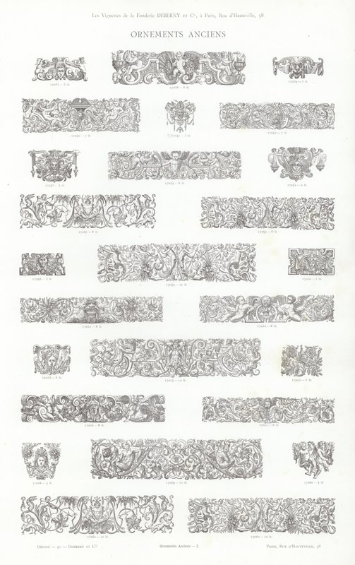 Sida från typografiska vinjetter (gravyr) av French School