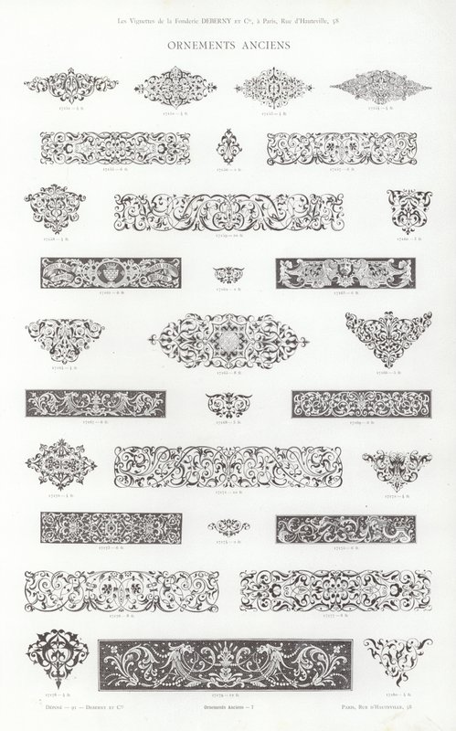 Sida från typografiska vinjetter (gravyr) av French School