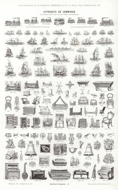Sida från typografiska vinjetter (gravyr) av French School