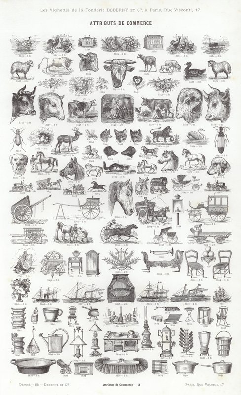 Sida från typografiska vinjetter (gravyr) av French School