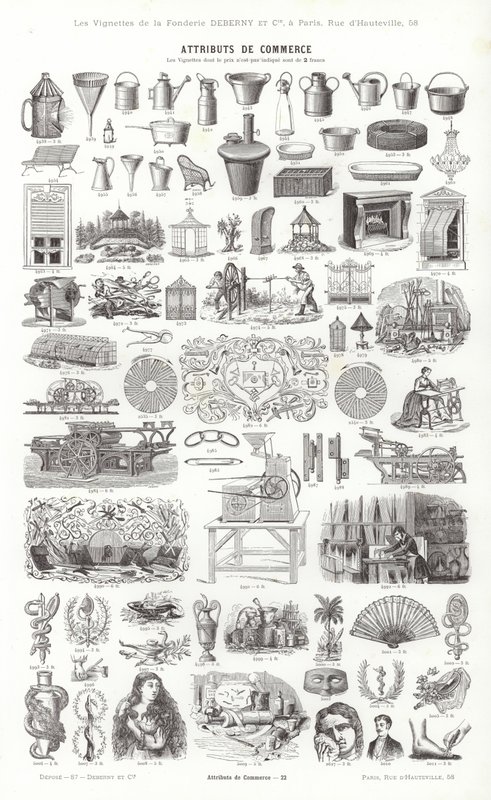 Sida från typografiska vinjetter (gravyr) av French School