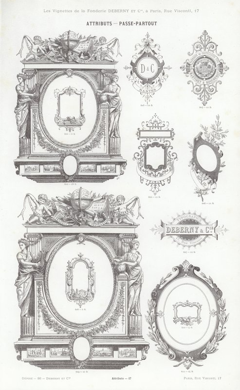 Sida från typografiska vinjetter (gravyr) av French School