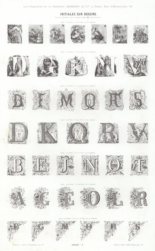 Sida från typografiska vinjetter (gravyr) av French School