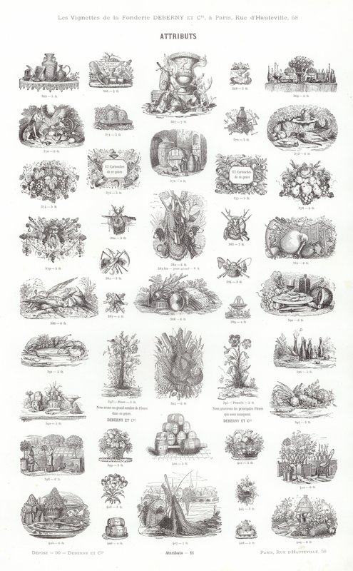 Sida från typografiska vinjetter (gravyr) av French School
