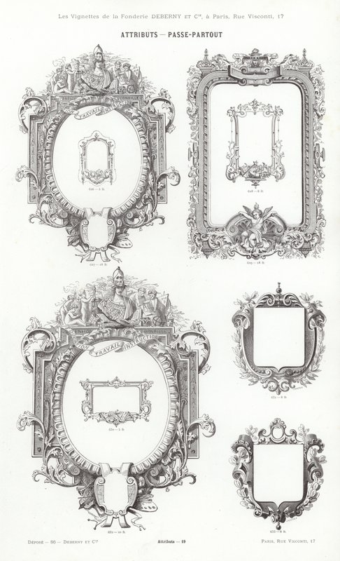 Sida från typografiska vinjetter (gravyr) av French School