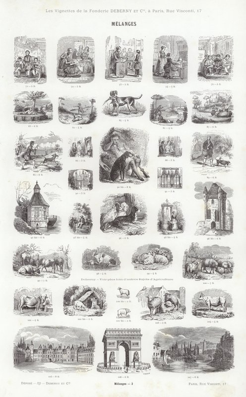 Sida från typografiska vinjetter (gravyr) av French School