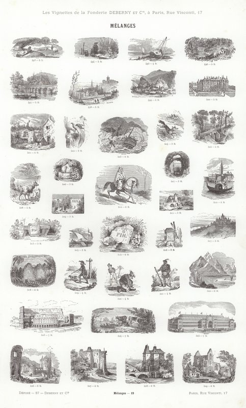 Sida från typografiska vinjetter (gravyr) av French School