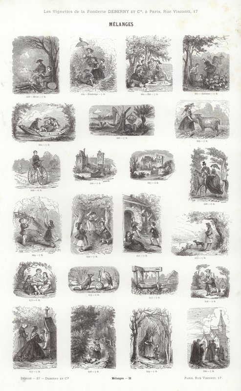 Sida från typografiska vinjetter (gravyr) av French School