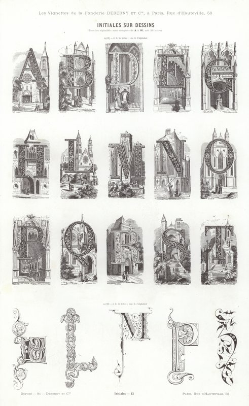 Sida från typografiska vinjetter (gravyr) av French School