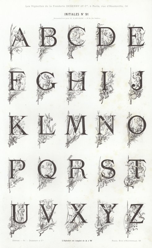 Sida från typografiska vinjetter (gravyr) av French School