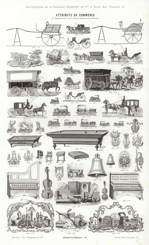 Sida från typografiska vinjetter (gravyr) av French School