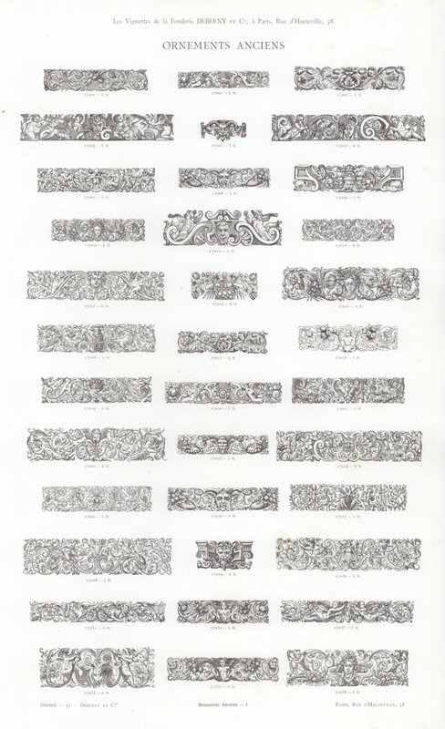 Sida från typografiska vinjetter (gravyr) av French School