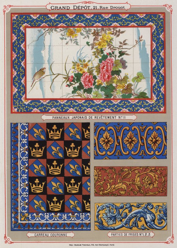 Sida från katalogen för Grand Depot de Porcelaines, Faiences et Verreries (färg litho) av French School