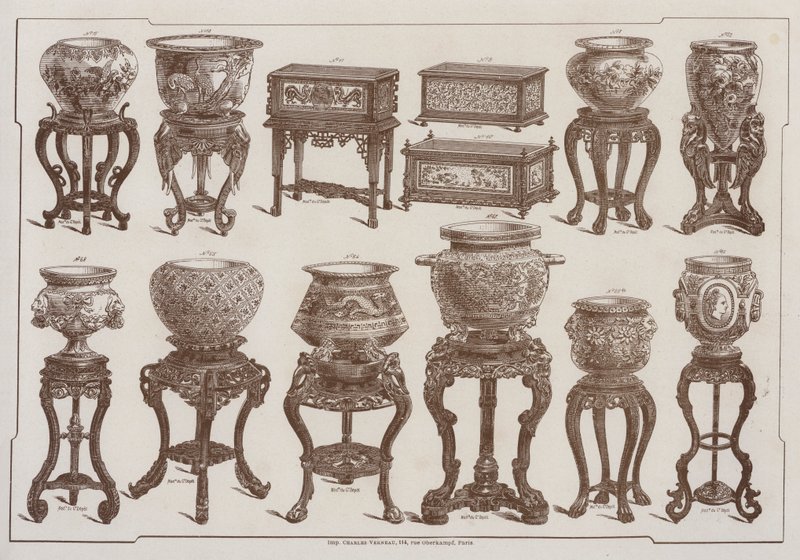 Sida från katalogen för Grand Depot de Porcelaines, Faiences et Verreries (färg litho) av French School