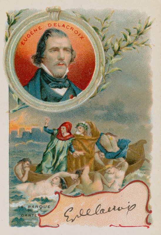 Målare Eugene Delacroix med skildring av Dante och Vergilius i helvetet av French School