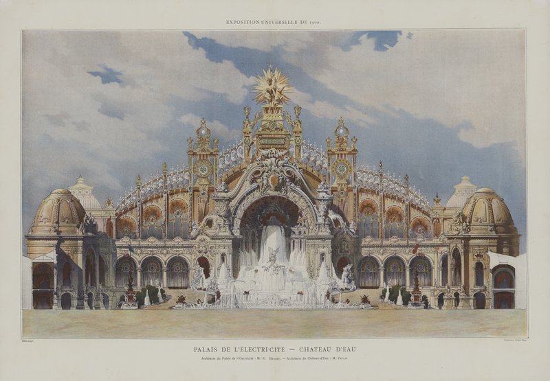 Palace of Electricity and Chateau of Water, Universal Exhibition 1900, Paris (färg litho) av French School