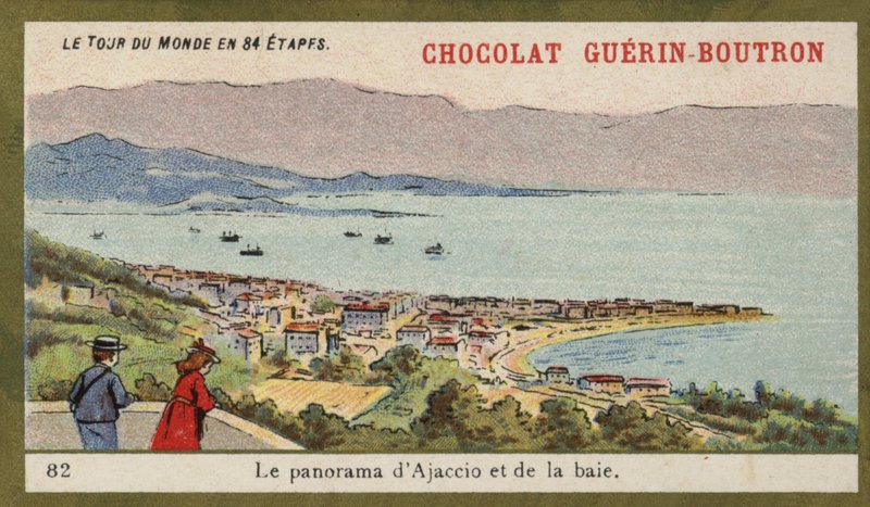 Panorama över Ajaccio och bukten (chromolitho) av French School