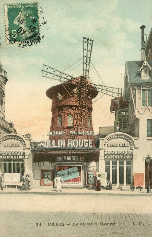 Paris, Moulin Rouge (färgfoto) av French School